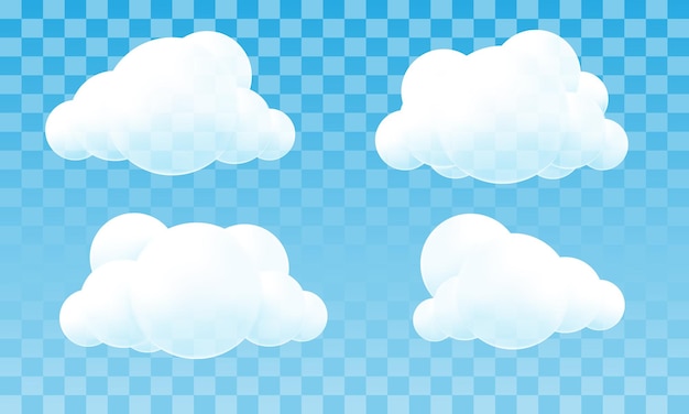 White clouds 3d circles collection on blue sky transparent background vector illustration.