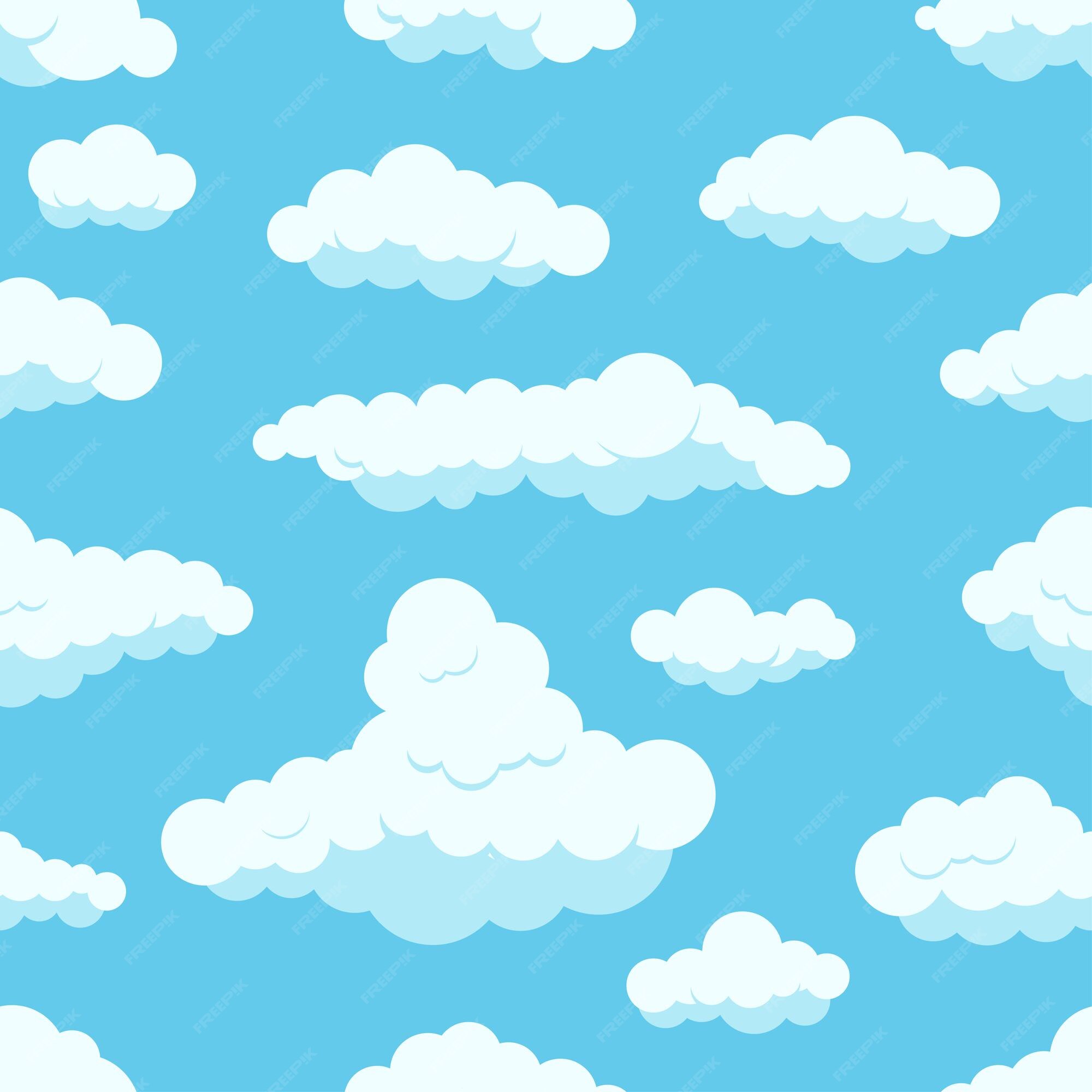 Premium Vector | White clouds on blue sky seamless pattern. different form  fluffy clouds on light heaven background. vector flat cartoon style  abstract endless texture for web, covers, decoration, kids print design.