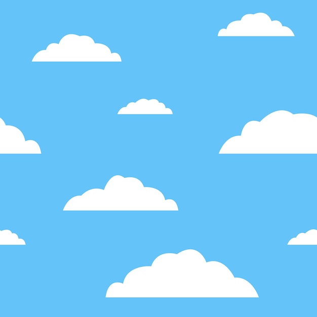 White clouds on blue sky, seamless pattern. Vector cartoon illustration