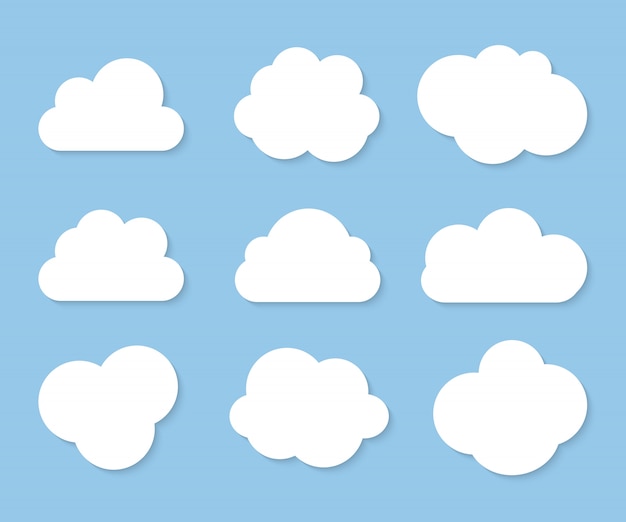 Vector white clouds collection on blue background