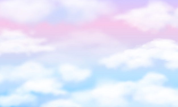 White clouds on magic rainbow sky