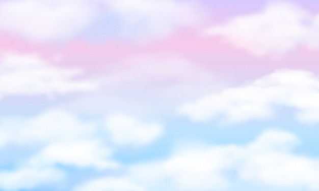 Vector white clouds on magic rainbow sky