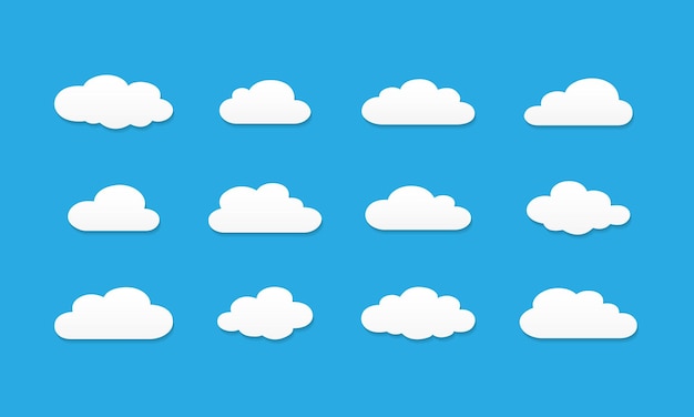 White clouds vector set clouds with shadows isolated on blue background vector eps 10