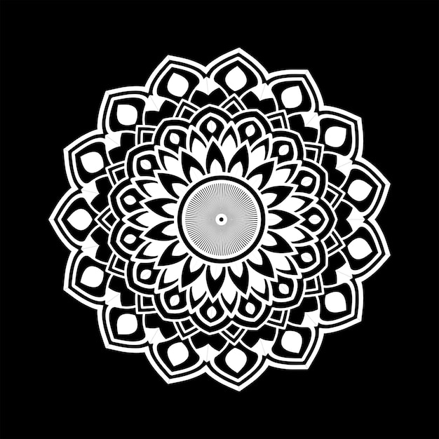 White color floral mandala ornament on black background