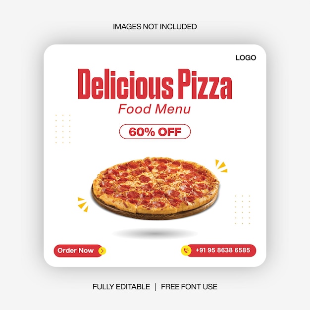 화이트 컬러 피자 음식 소셜 미디어 배너 게시물 템플릿 디자인