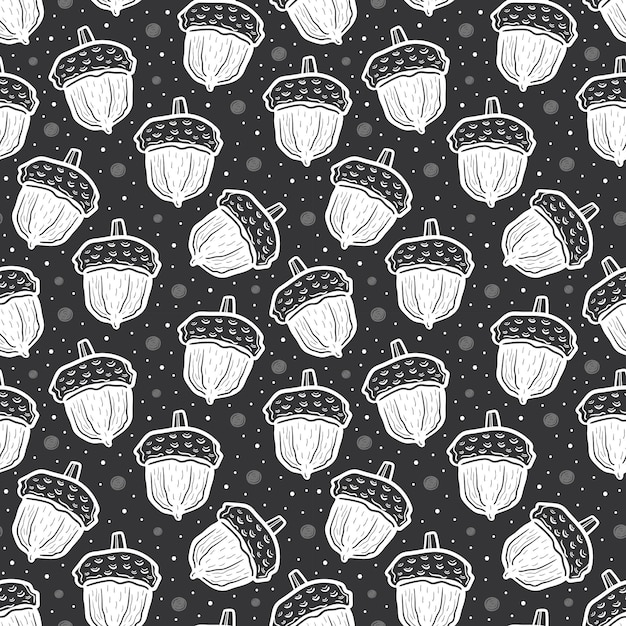 White colored acorns. seamless pattern