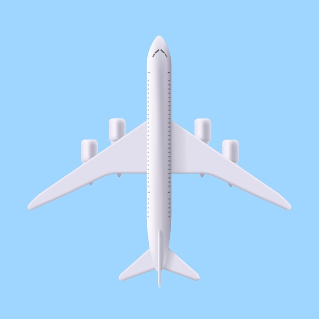 White commercial passenger airplane jet top view realistic vector isolated on blue Civil aviationicon detailed icon for tourism and travel concept design