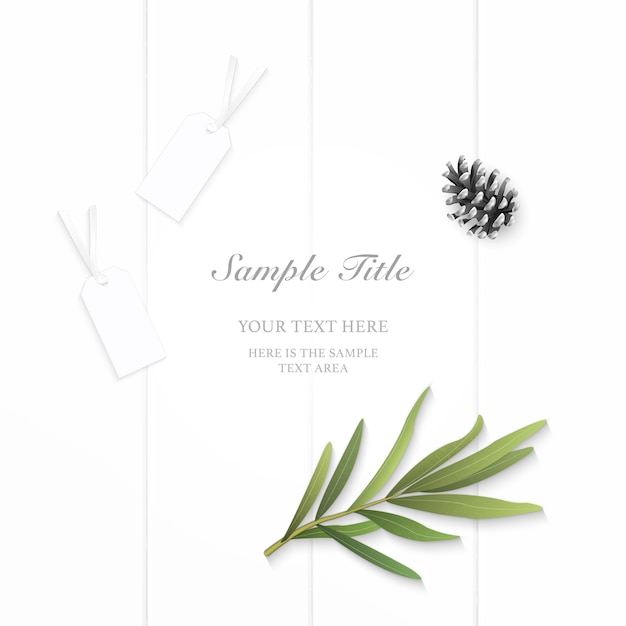 white composition paper with tarragon leaf on wooden background