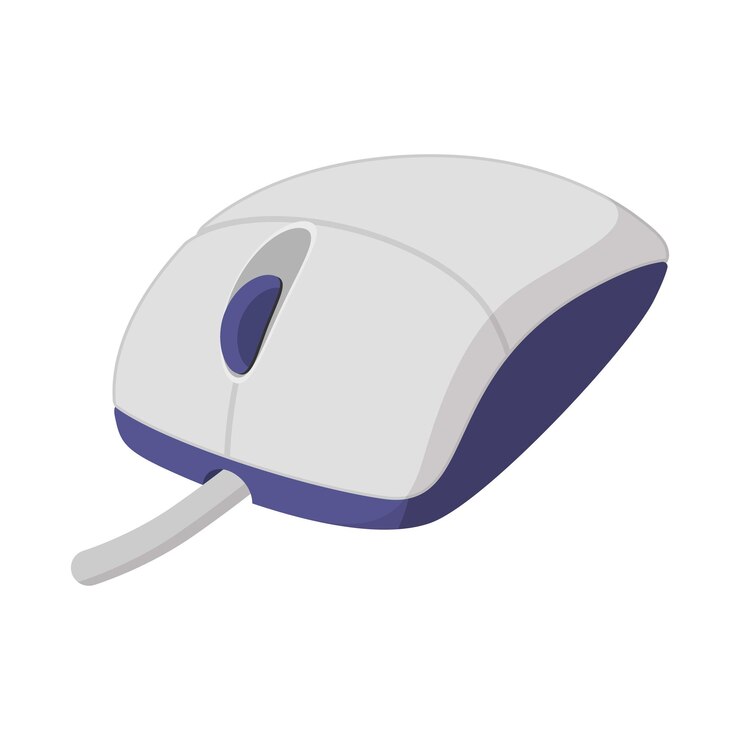 Vector white computer mouse cartoon icon isolated on a white background