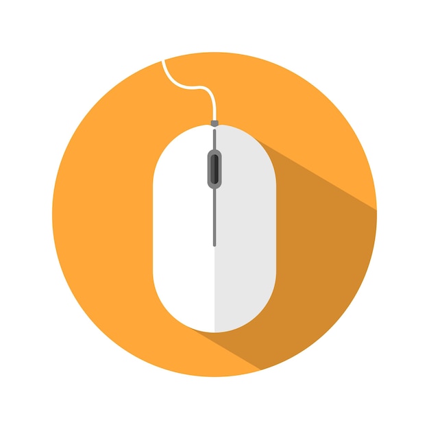 White Computer Mouse Circular Shadow Vector Illustration