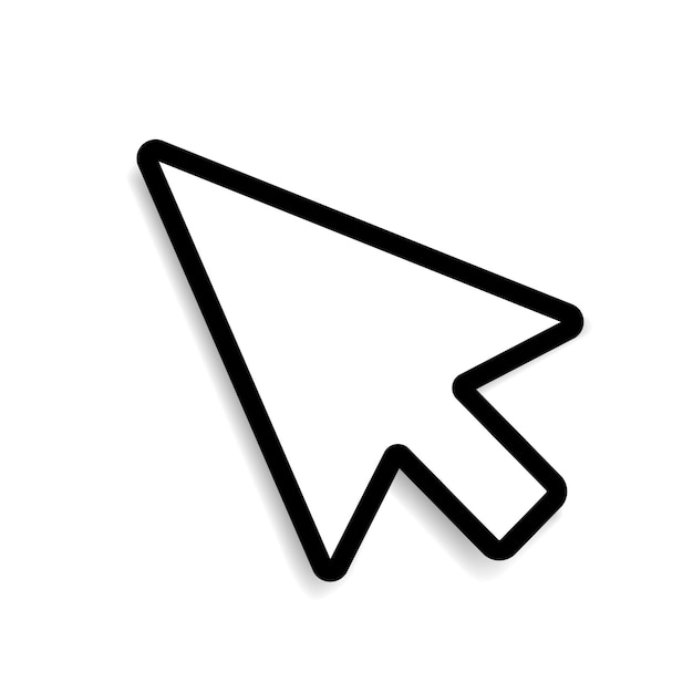 a white computer mouse pointer icon with a black outline on a white background