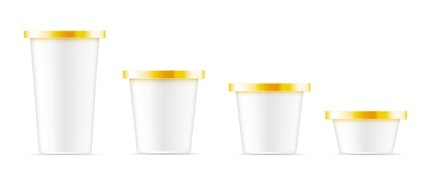 アイスクリーム食品または化粧品用の金の金属キャップ付きの白い容器