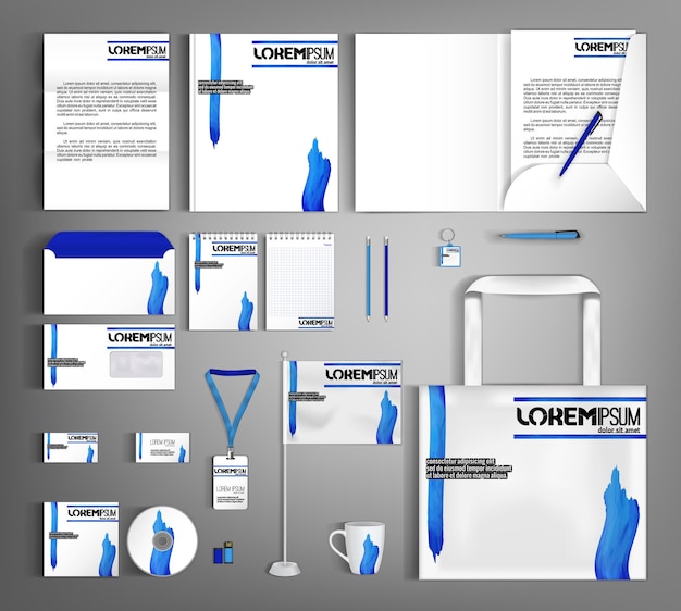 White corporate identity template design with blue wavy spots B