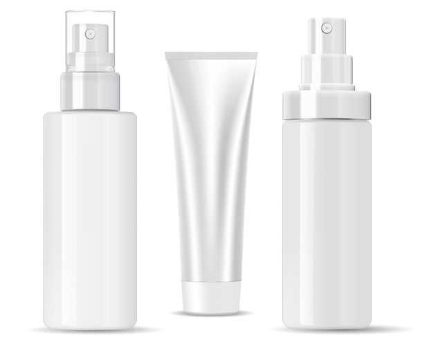 White cosmetic bottle. shampoo, spray product.