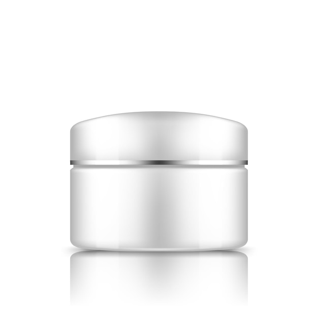 White cosmetic jar with silver strip on cap mockup isolated from background