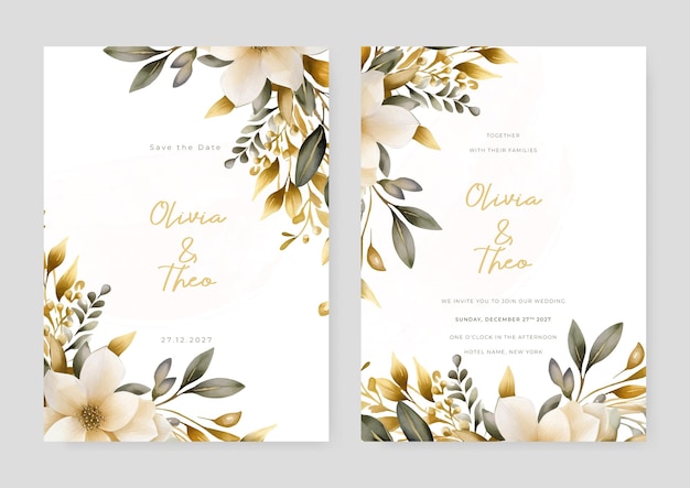 White cosmos set of wedding invitation template with shapes and flower floral border