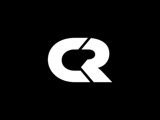 White cr logo with a black background