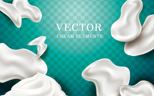 Vector white cream elements for decoration spreaded around transparent background