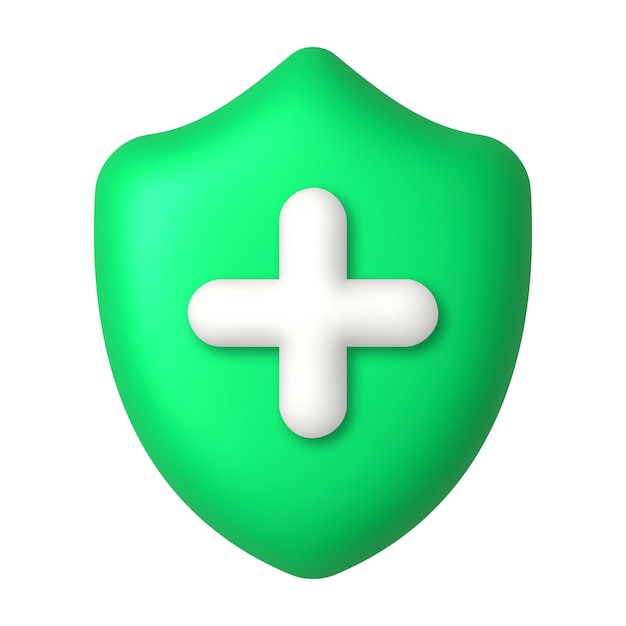 White cross on green shield icon Medicine and healthcare concept 3d realistic vector design element