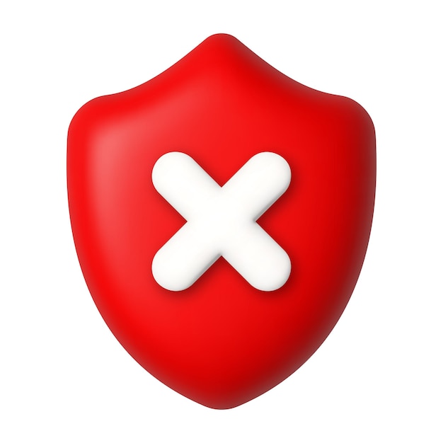 White cross on a red shield Cancel and unprotected concept 3d realistic vector design element