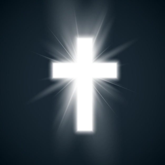 Vector white cross with glow symbol of christianity. holy cross