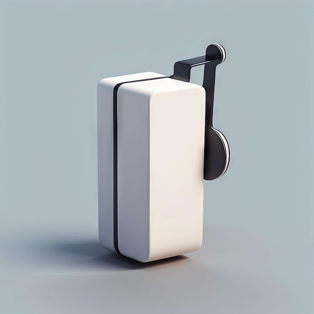 Vector a white cube with a black handle and a black band on it