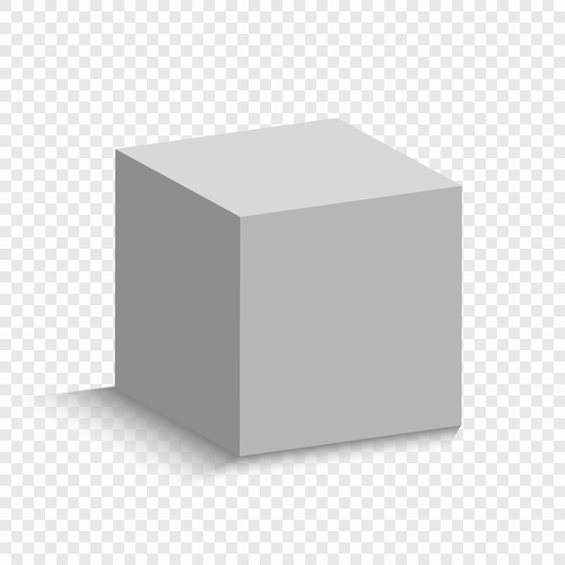 Vector white cube with a perspective. 3d box model with a shadow