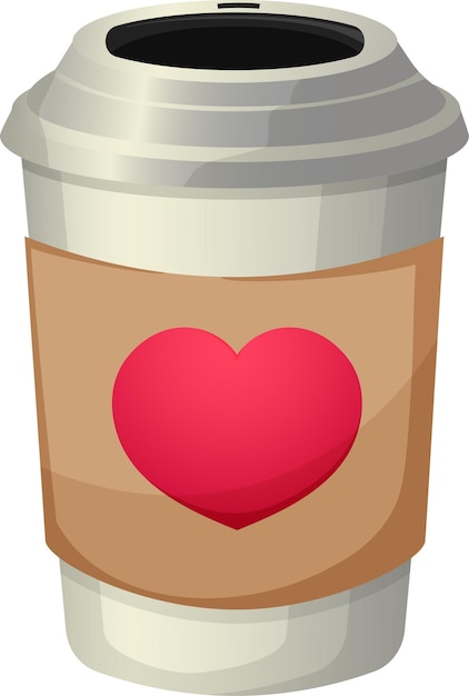 Vector white cup of coffee with a heart coffee with love coffee icon