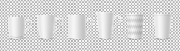 White cups. realistic 3d cup isolated on transparent background.