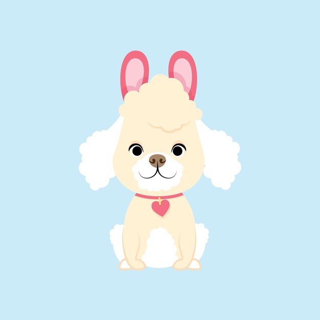 Vector white curly poodle with pink bunny ears