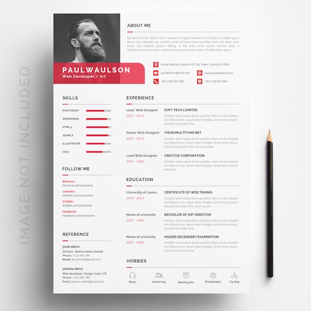 White cv template with red details