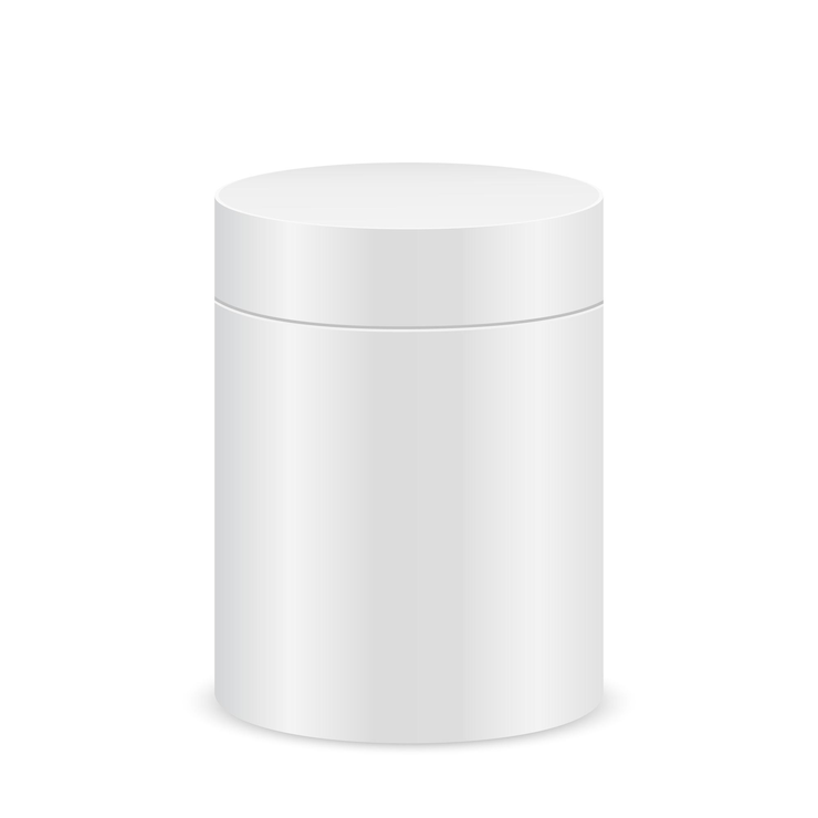 Vector white cylinder box mockup. plastic, tin or cardboard package for product design