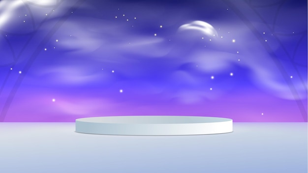 White cylinder podium in empty scene Minimal scene with night sky behind