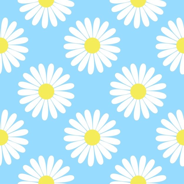 White daisies on blue sky background seamless pattern