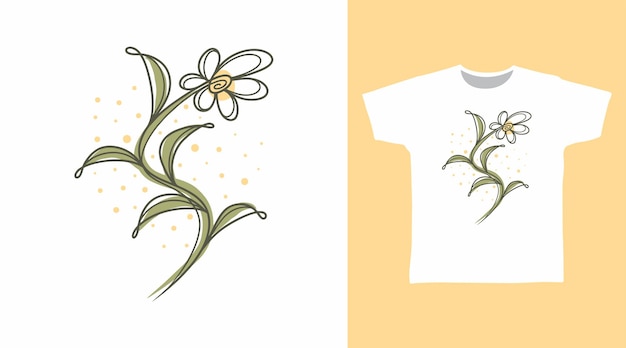 Белая ромашка цветок рисованной футболки и концепции дизайна одежды