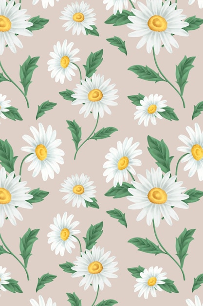 White daisy flower seamless patterned background vector