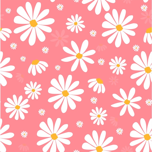 Vector white daisy flowers on pink pastel pattern seamless background