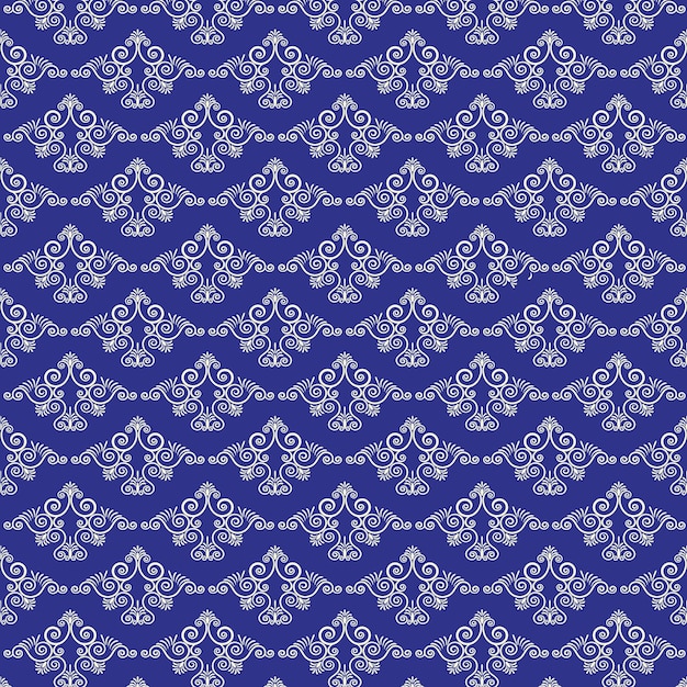 White damask pattern on a blue background