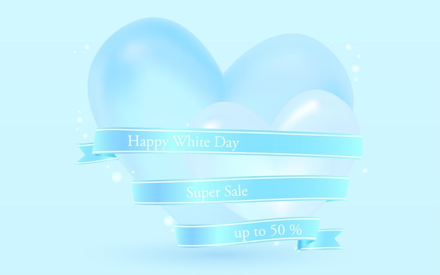 White Day 3D heart and waterway ribbon and label with message