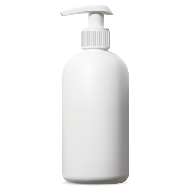 Vector white dispenser bottle. cosmetic packaging with pump for shampoo, shave foam or body shower gel