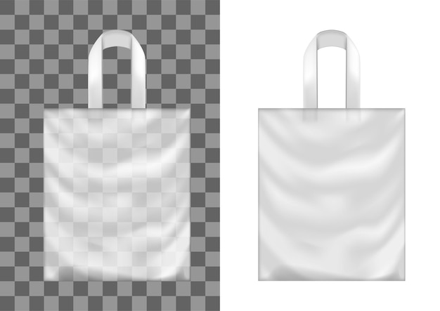 Vector white disposable plastic shopping bag with handles