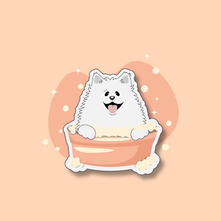 목욕하는 흰색 개 스티커