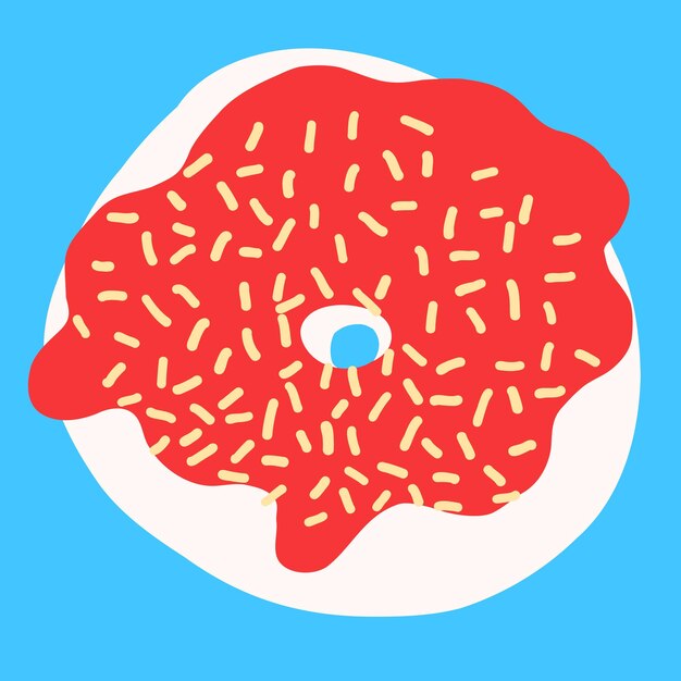 White donut with a red cream in cartoon flat style