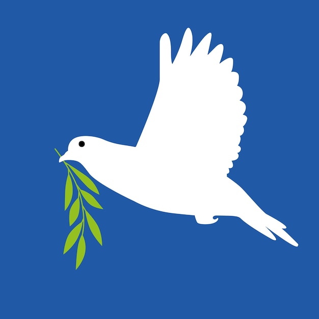 Vector white dove in flight holding an olive branch vector concept illustration