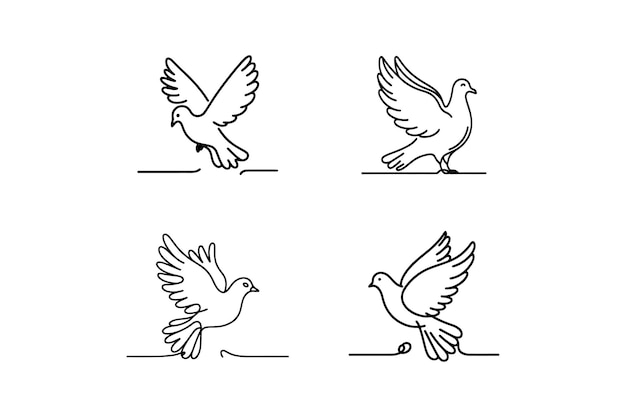 単純な線形の平和と自由の象徴である鳥の絵