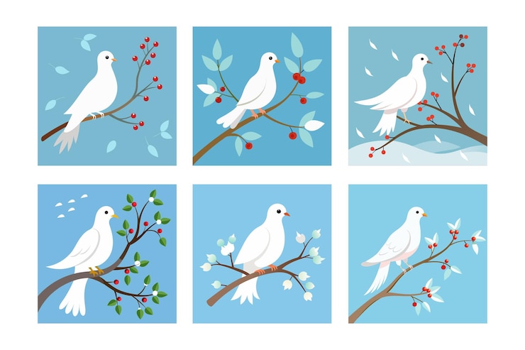 Vector a white dove perched on a snowcovered plum tree branch