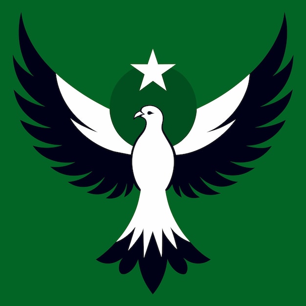 a white dove with a green background with a star on it