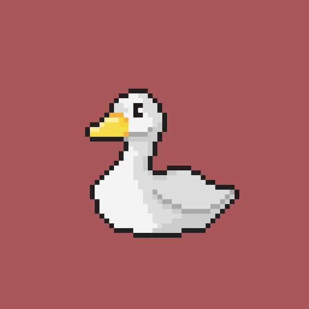 Vector white duck in pixel art style