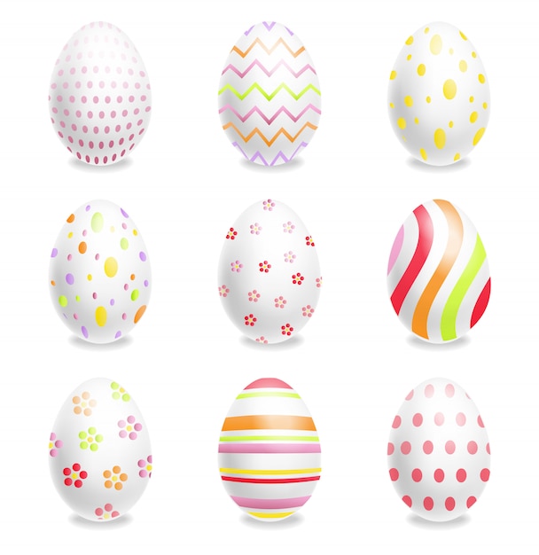 White Easter eggs set with ornaments