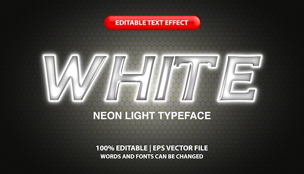 white editable text effect template neon light futuristic text style